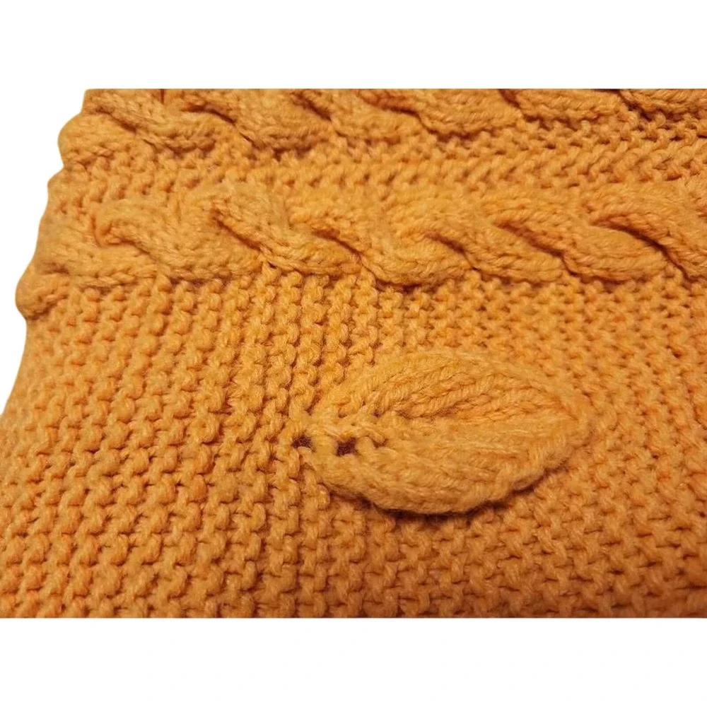Mustard Yellow Cable Knit Throw Blanket‎ with Fringe Boho Marigold Chunky Knit